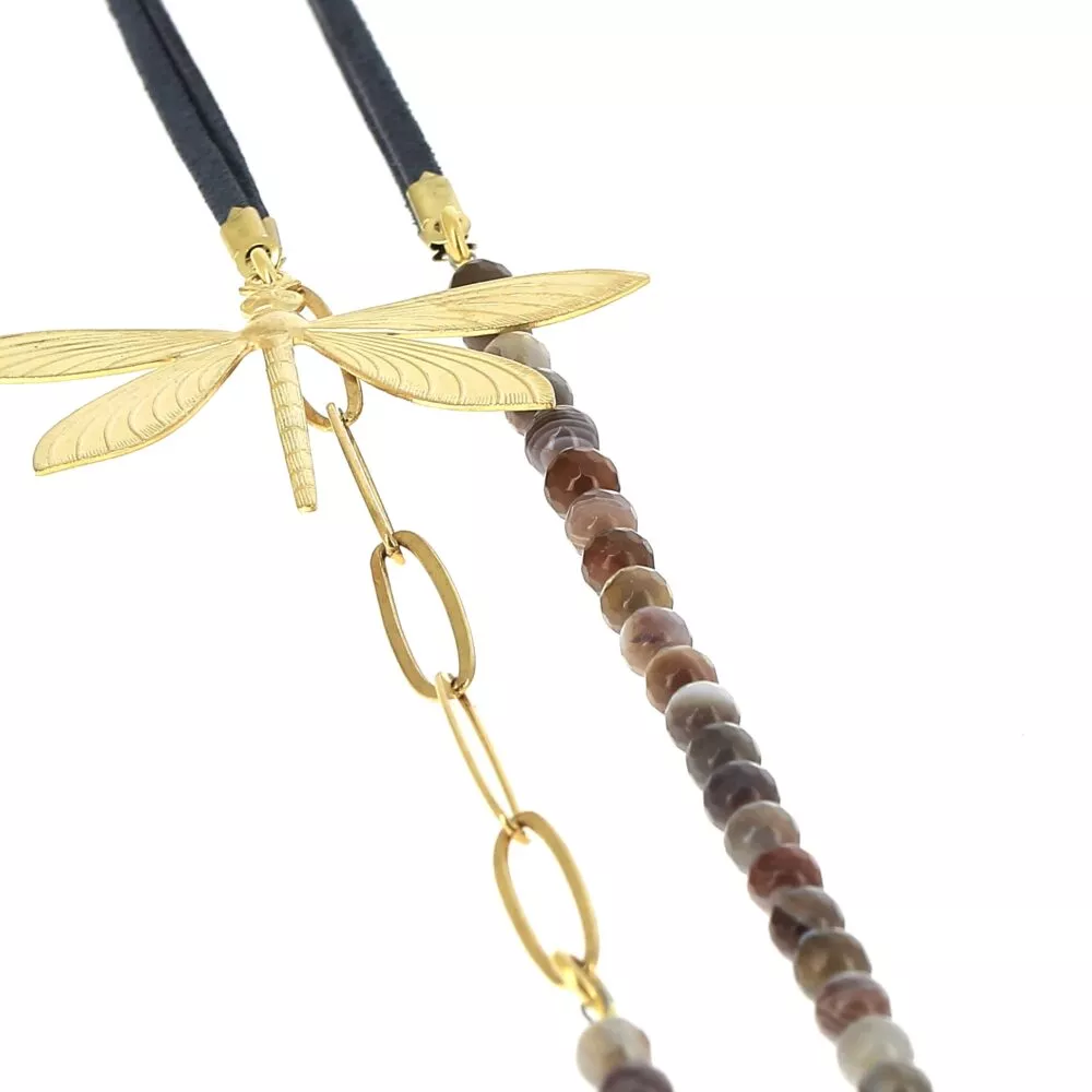 Collier * Libellule Daim | Agate du Botswana