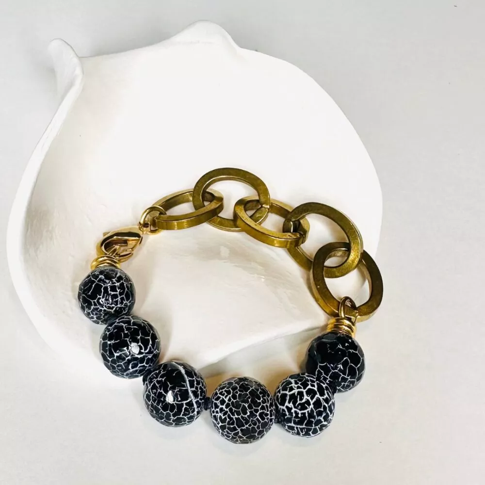 Bracelet * Pierres agates noires craquelées
