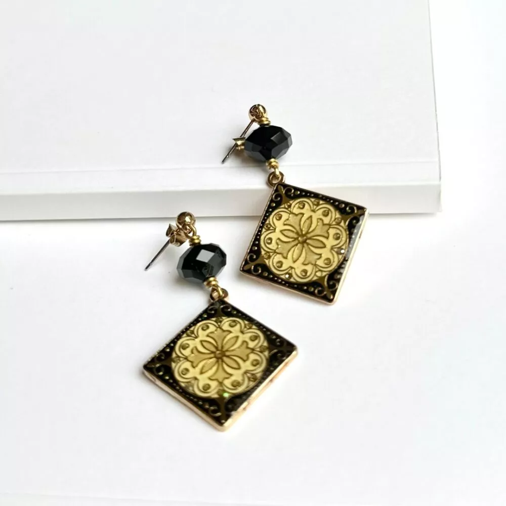 Boucles d'oreilles * Art Déco | Carré noir